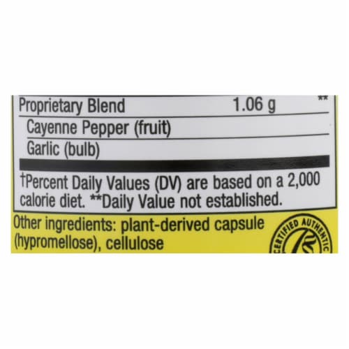 Nature's Way Cayenne & Garlic Capsules Perspective: back