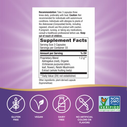 Nature's Way Echinacea Astragalus & Reishi Dietary Supplement Vegan Capsules Perspective: back