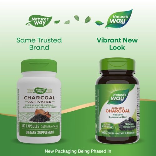 Nature's Way® Activated Charcoal 560 mg Capsules Perspective: back