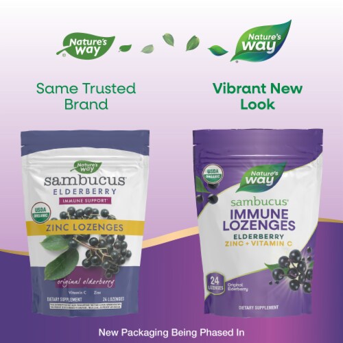 Nature's Way Sambucus Immune Black Elderberry Extract Zinc Vitamin C USDA Certified Organic Lozenges Perspective: back