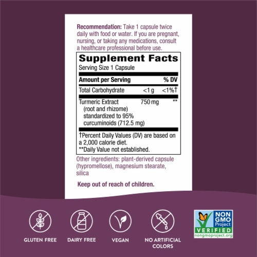 Nature's Way Turmeric Capsules 750mg Perspective: back
