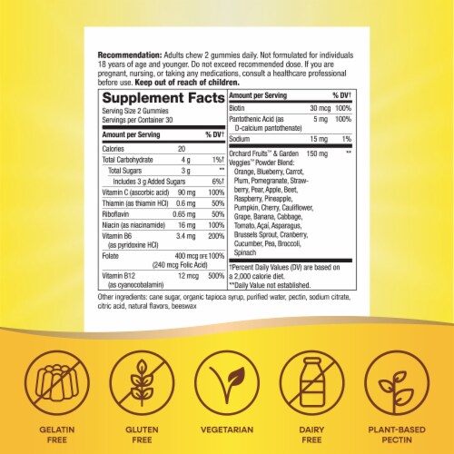Nature’s Way Alive! B Complex 8 B Vitamins Including Vitamins B6 B12 Folate Mango Flavored Gummies Perspective: back