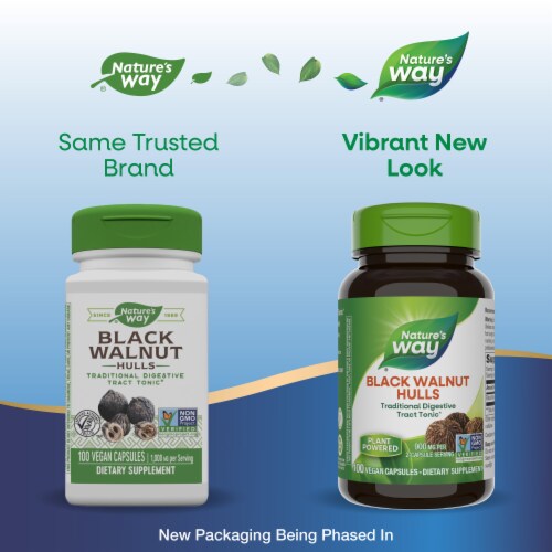 Nature's Way Black Walnut Hulls Vegan Capsules 900 mg per 2-Capsule Serving Perspective: back