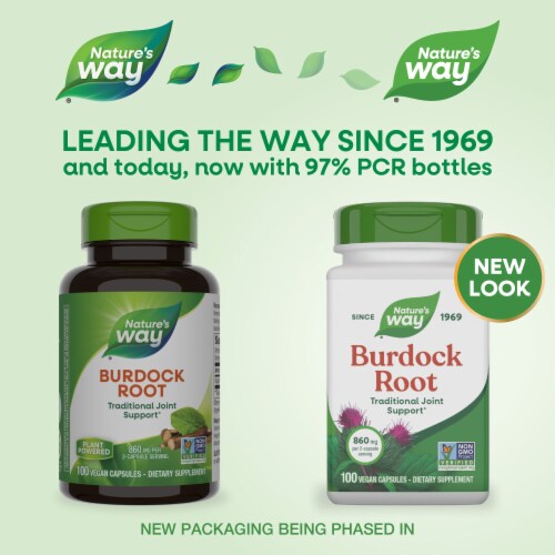 Nature's Way Burdock Root Traditional Joint Support Vegan Capsules 860 mg Per 2 Capsule Serving Perspective: back