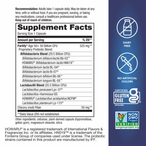 Nature’s Way Fortify Extra Strength Adults 50+ Probiotic Capsules 50 Billion Cultures Perspective: back