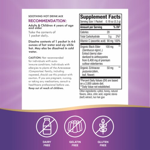 Nature's Way® Sambucus Honey Lemon-Berry Hot Drink Mix Packets Perspective: back