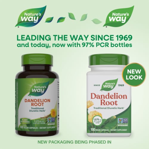 Nature's Way Dandelion Root Traditional Diuretic Herb Vegan Capsules 1575 mg Per 3 Capsule Serving Perspective: back