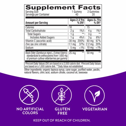 Nature’s Way Sambucus Immune for Kids Elderberry with Vitamin C and Zinc Gummies Perspective: back