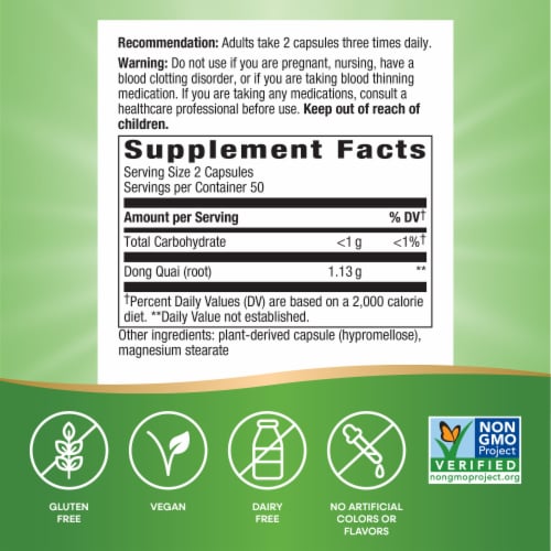 Nature's Way Dong Quai Root Capsules 1130 mg Perspective: back