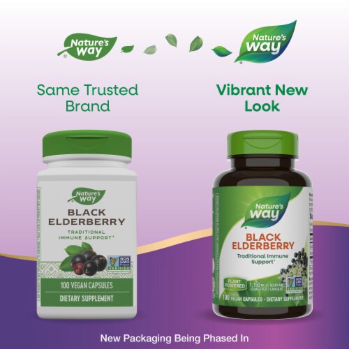 Nature's Way Black Elderberry With Elderberry And Elderflower Capsules 1150 mg Per 2 Capsule Serving Perspective: back