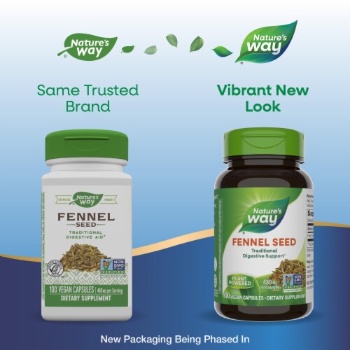 Nature's Way Fennel Seed Traditional Digestive Support Vegan Capsules 480 mg Per Serving Perspective: back