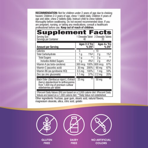 Nature's Way® Kids Sambucus™ Elderberry Immune Support Chewable Tablets Perspective: back