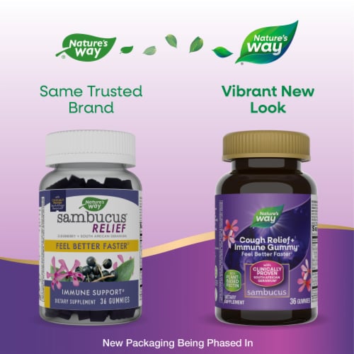 Nature's Way Sambucus Cough Relief + Immune South African Geranium Root Extract Elderberry Gummies Perspective: back