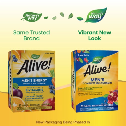 Nature's Way® Alive!® Men's Energy Complete Multi-Vitamin Tablets Perspective: back