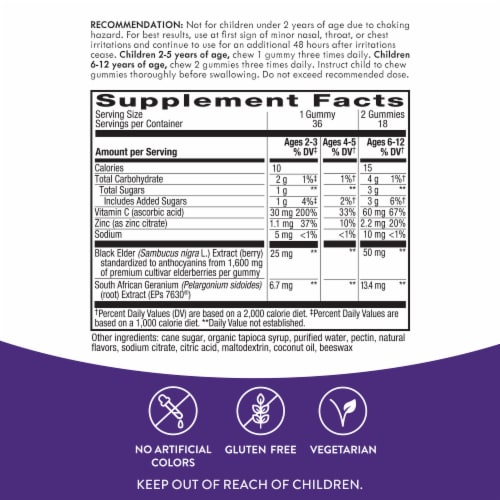 Nature's Way Kids' Sambucus® Relief Immune Support Gummies Perspective: back