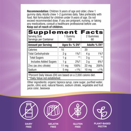 Nature's Way Mixed Berry 11 mg Zinc Gummies Perspective: back