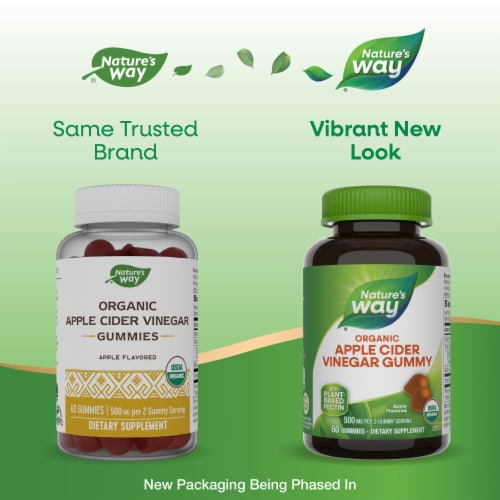 Nature’s Way Organic Apple Cider Vinegar Apple Flavored Gummies 500 mg Per 2 Gummy Serving Perspective: back