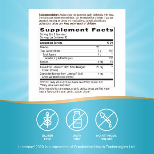 Nature's Way Lutein Mango Flavored Gummies Perspective: back