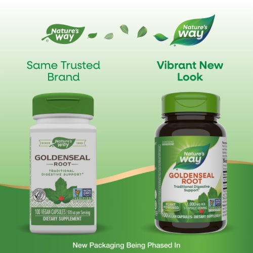 Nature's Way® Goldenseal Root 570 mg Capsules Perspective: back