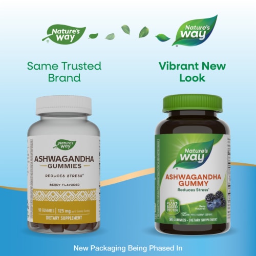 Nature’s Way Ashwagandha Reduces Stress Berry Flavored Gummies 125 mg Per 2 Gummy Serving Perspective: back