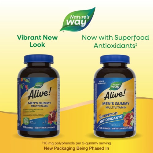 Nature's Way Alive! Men's Multivitamin B Vitamins And Vitamins D3 C E Zinc Fruit Flavored Gummies Perspective: back
