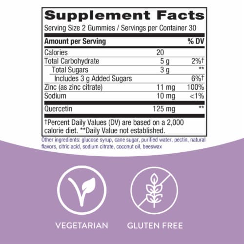 Nature’s Way Quercetin With Zinc Immune Defense And Powerful Antioxidant Lemon Flavored Gummies Perspective: back