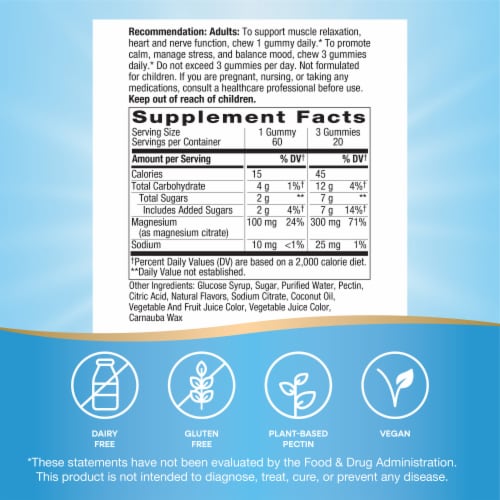 Nature’s Way Magnesium with Magnesium Citrate Mixed Berry Flavored Gummies Perspective: back