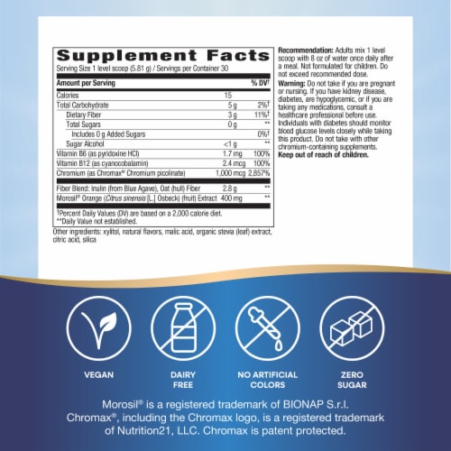 Nature's Way Weight Manager Drink Mix with Plant-Based Fiber Zesty Citrus Flavored Powder Perspective: back