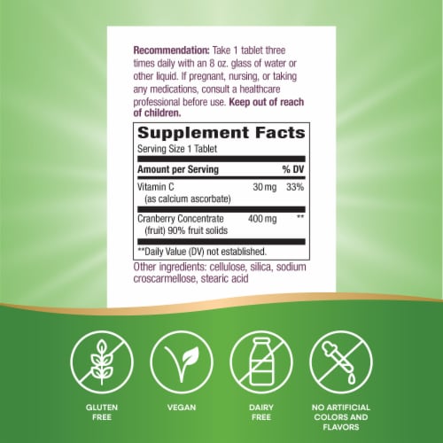 Nature's Way Cranberry Standardized Tablets Perspective: back
