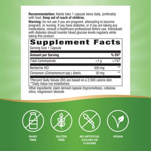 Nature's Way Berberine with Cinnamon Vegan Capsules 500 mg Berberine HCI per Serving Perspective: back