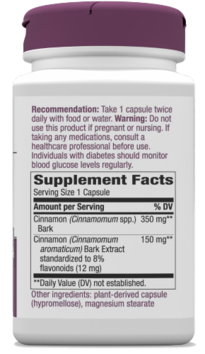 Natures Way Standardized Cinnamon Capsules Perspective: back