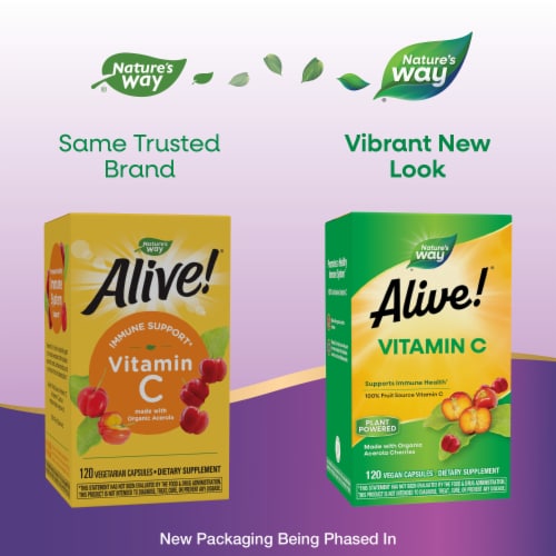 Nature's Way® Alive!® Immune Support Vitamin C Vegetarian Capsules Perspective: back