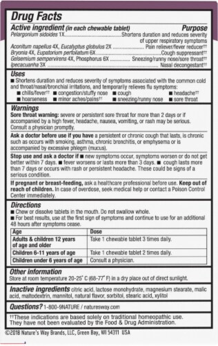 Nature's Way® Umcka® Cold + Flu Orange Flavor Chewable Tablets Perspective: back