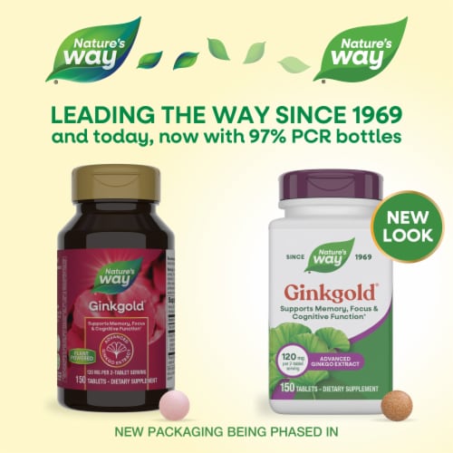 Nature's Way Ginkgold Advanced Ginkgo Extract Tablets 120 mg Per 2 Tablet Serving Perspective: back