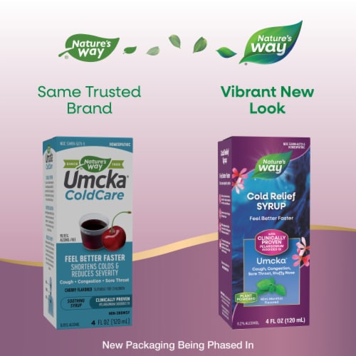 Nature's Way Cold Relief Umcka Homeopathic Multi-Symptom Cold Relief Mint Menthol Flavored Syrup Perspective: back