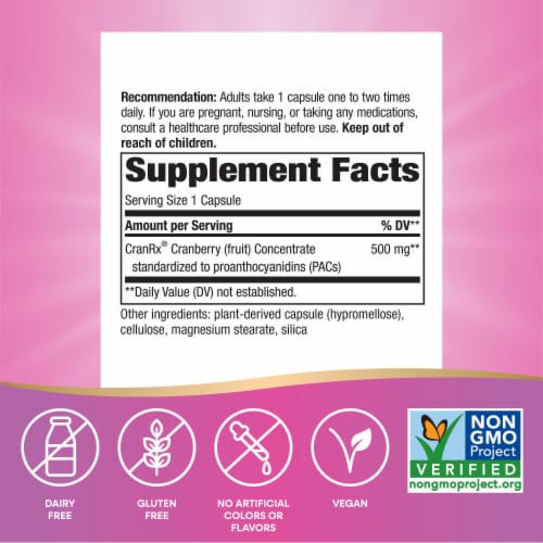 Nature's Way CranRx BioActive Cranberry Capsules 500 mg Potency Perspective: back