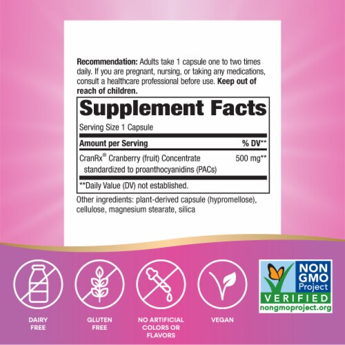 Nature's Way CranRx BioActive Cranberry Capsules 500 mg Potency Perspective: back