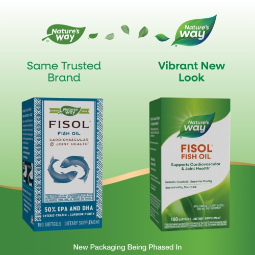 Nature's Way Fisol Fish Oil Mega Potency Omega-3s 50% EPA and DHA Enteric Coated Softgels Perspective: back