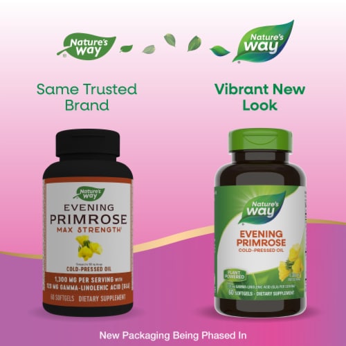 Nature’s Way Evening Primrose Oil Cold Pressed Softgels 120 mg GLA Per Serving Perspective: back
