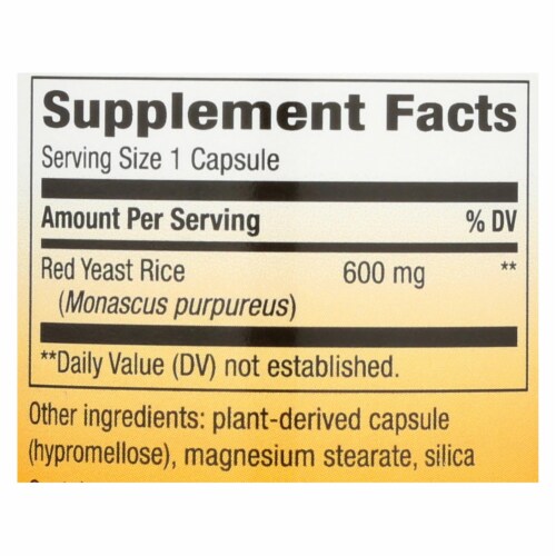 Nature's Way Red Yeast Rice Vegan Capsules 600mg Perspective: back