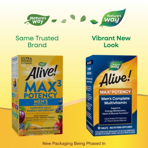 Nature's Way Alive! Max3 Potency Men's Complete B Vitamins Plant Based Blends Multivitamin Tablets Perspective: back