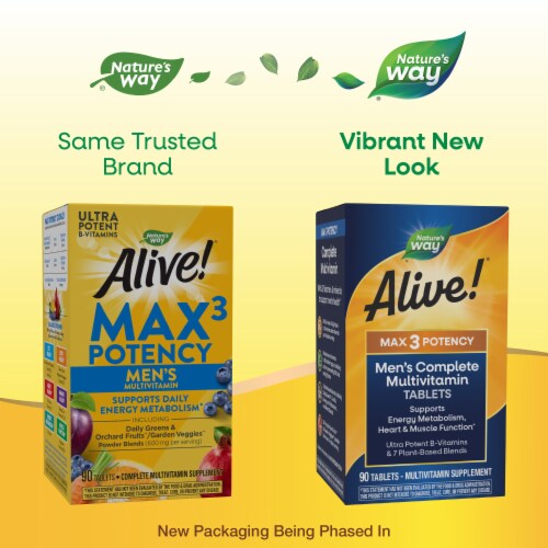 Nature's Way Alive! Max3 Potency Men's Complete B Vitamins Plant Based Blends Multivitamin Tablets Perspective: back