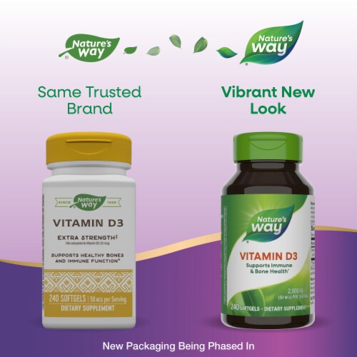 Nature's Way Vitamin D3 Extra Strength Capsules 2000 IU 50 mcg per Serving Perspective: back