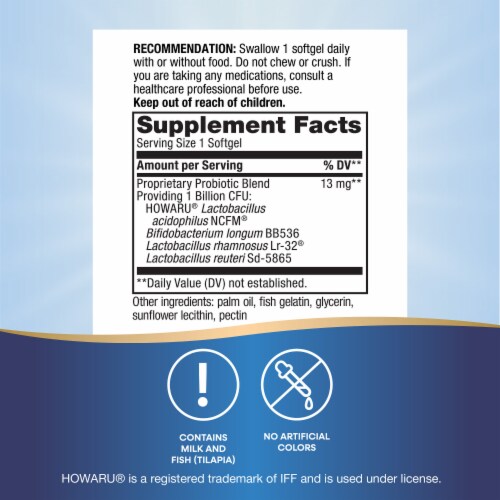 Nature's Way Primadophilus Reuteri Probiotic Pearls Digestive Support Softgels 1 Billion Cultures Perspective: back