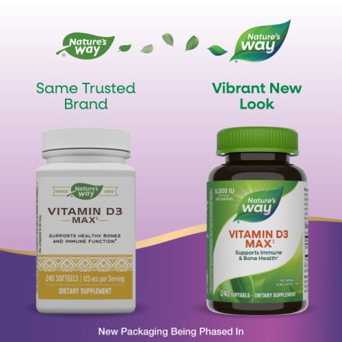 Nature's Way Vitamin D3 Max Bone and Immunity Supplement Softgels Perspective: back