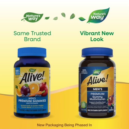 Nature's Way Alive! Men's Premium Multivitamin B Vitamins Orange Cherry and Grape Flavored Gummy Perspective: back