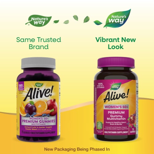 Nature's Way Alive! Women's 50+ Premium Multivitamin With B Vitamins Grape and Cherry Flavored Gummy Perspective: back
