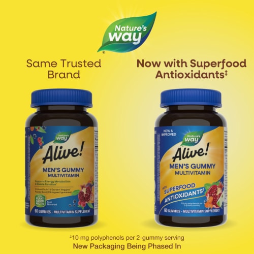 Nature's Way Alive! Men's Multivitamin with B Vitamins and Vitamins D3 C E Zinc Fruit Flavored Gummy Perspective: back