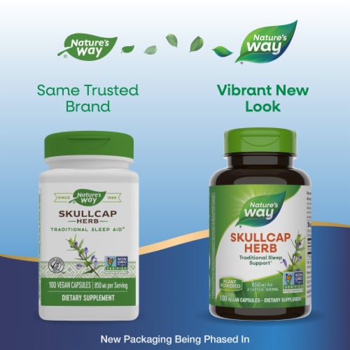 Nature's Way Scullcap Herb Traditional Sleep Support Capsules 850 mg Per 2 Capsule Serving Perspective: back