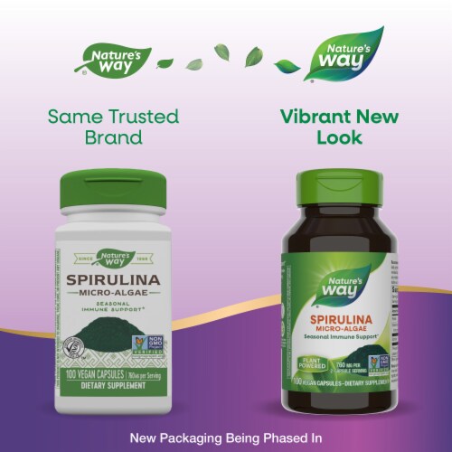Nature's Way Spirulina Micro-Algae with Vitamin A Capsules 760 mg Per 2 Capsule Serving Perspective: back